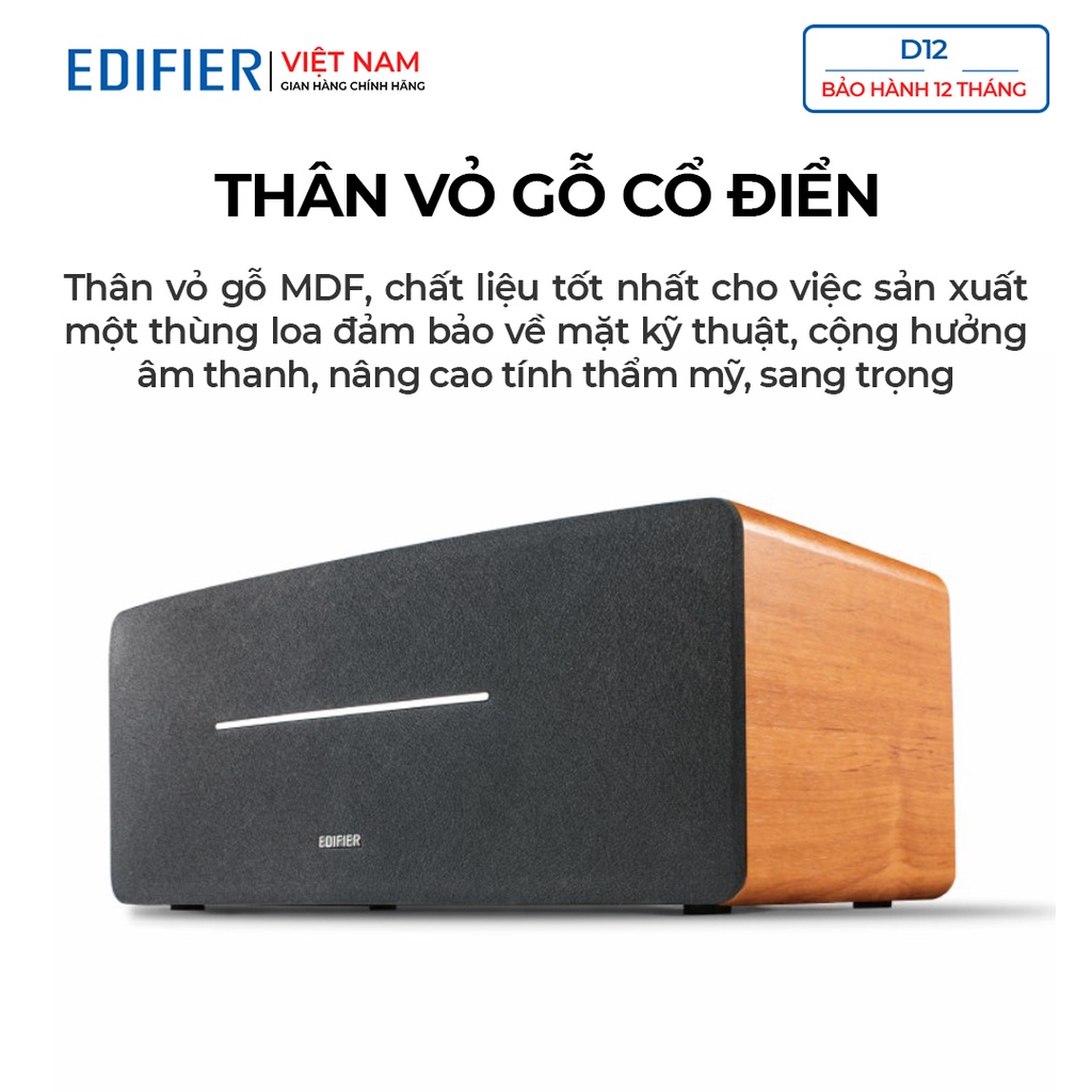 Loa bluetooth 5.0 Edifier D12 - CES 2020 Công suất 70W Thiết kế cổ điển Điều khiển từ xa - Hàng chính hãng