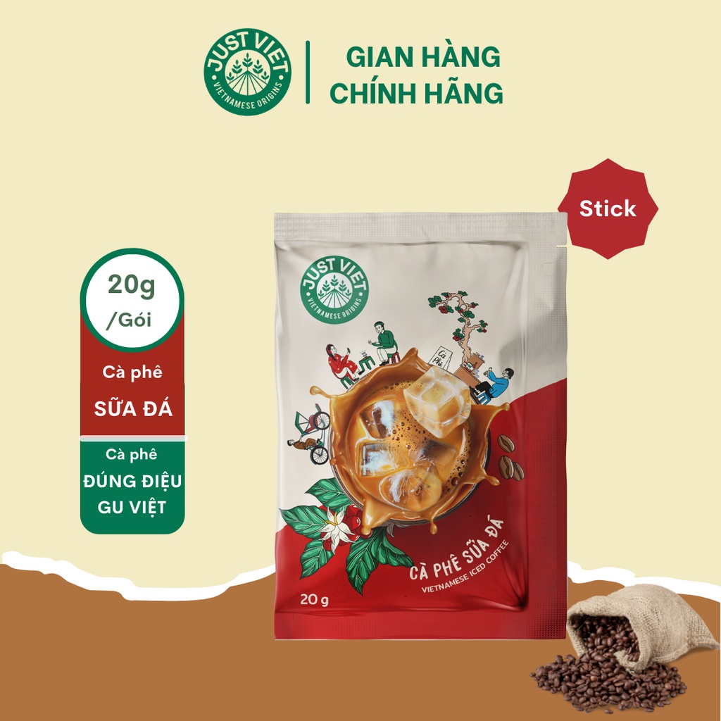 Cà Phê Sữa Đá Just Viet (Stick) - Đúng Điệu Gu Việt - Sánh Đậm Tự Nhiên - 20g
