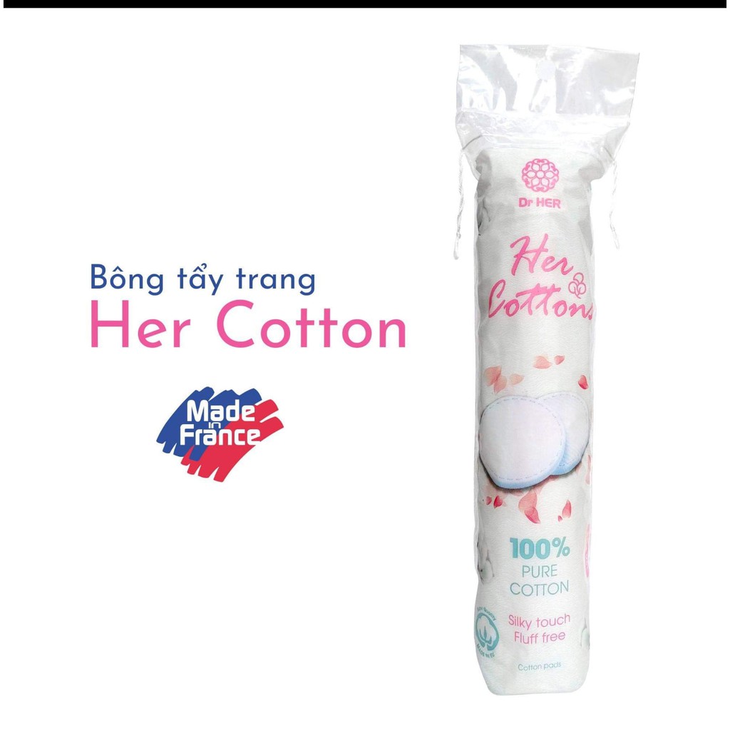 Bông Tẩy Trang 100% Cotton Tinh Khiết Dr. Her 120 Miếng Thành Phần Thiên Nhiên Dùng Để Tẩy Trang Chăm Sóc Da Mặt