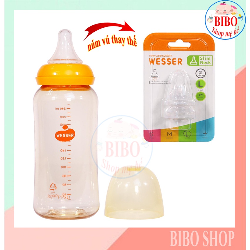 BÌNH SỮA WESSER CỔ HẸP CAO CẤP PPSU MẪU MỚI 60ML/140ML/240ML