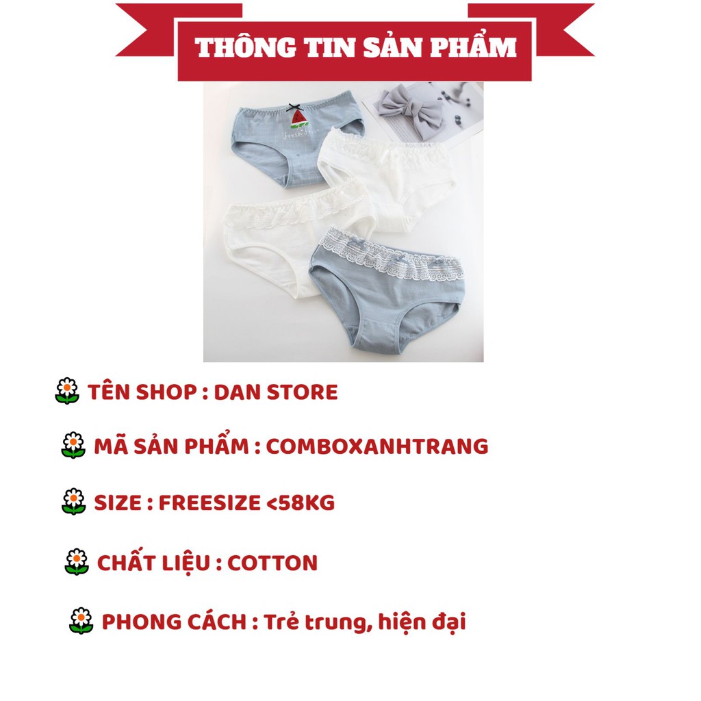 Quần Lót Nữ - Quần Lót Nữ Cotton DAN STORE combo 4 chiếc dễ thương tông XANHTRANG