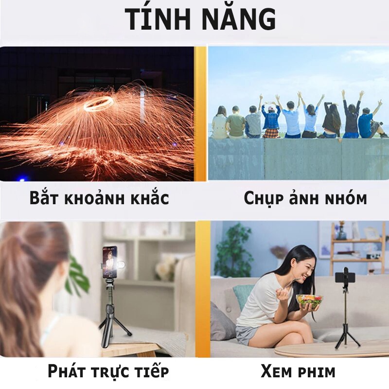 Gậy chụp ảnh tự sướng bluetooth XT02S có đèn LED trợ sáng tích hợp live steam học online chân đế tripod 3 chức năng