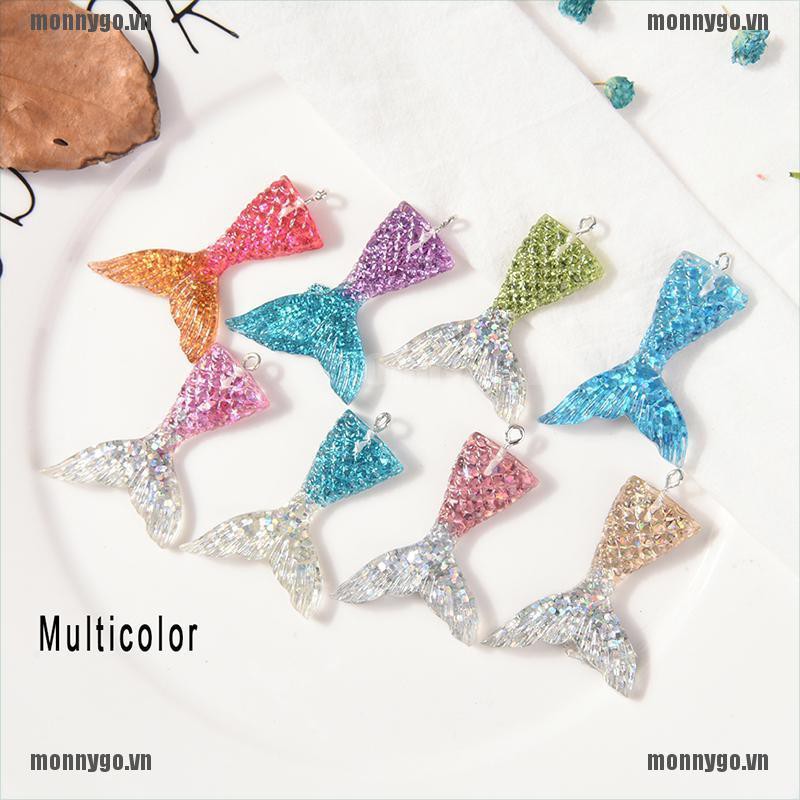 [COD+monnygo]10PCS Mixed Glitter Mermaid Fish Tail Resin Charm Pendant Fit