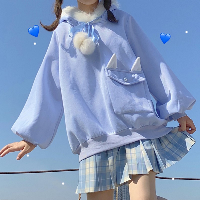 Áo khoác RABBIT lót bông mũ tai thỏ phong cách nữ sinh siêu cute