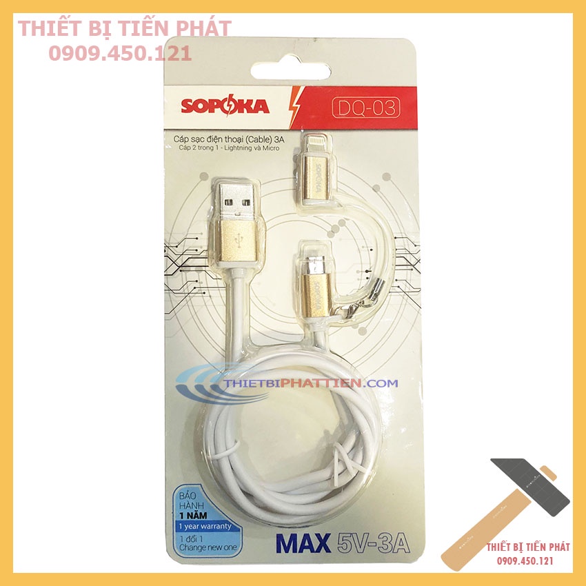 Cáp Sạc Điện Thoại 3A SOPOKA DQ-03 2 Trong 1 Lighting Và Micro Đa Năng