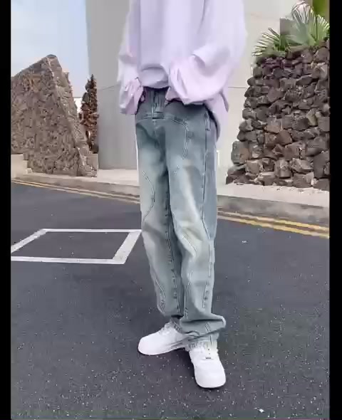 Quần jean Nam nữ phối vân họa tiết sóng mềm mại local brand Miuzi DT155 | BigBuy360 - bigbuy360.vn