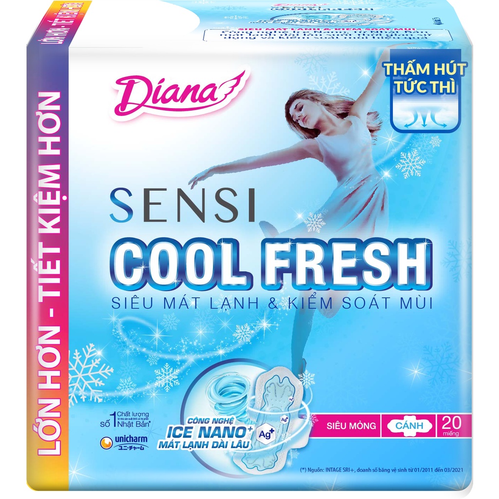 Băng vệ sinh Diana SENSI Cool Fresh Siêu Mỏng Cánh 20 Miếng 23cm
