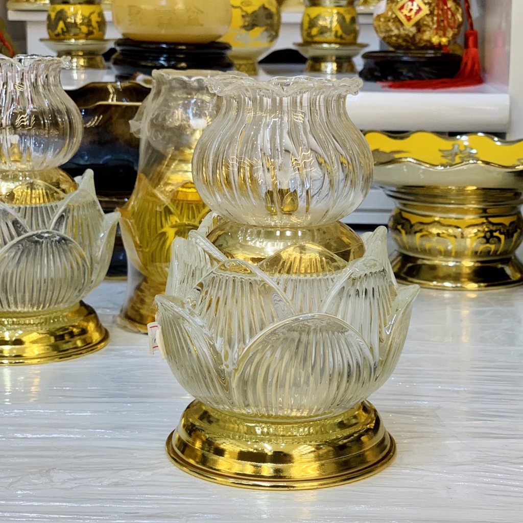 Đèn dầu hoa sen pha lê ĐẠI PHÁT, Mẫu mới sang trọng có hai màu vàng trắng chân đồng