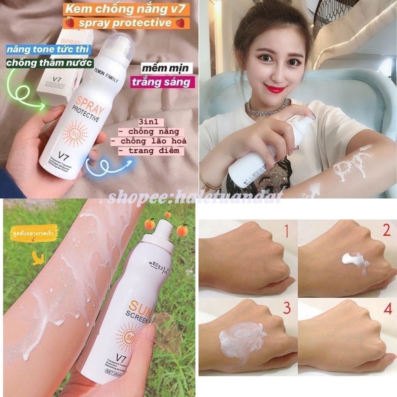 Kem chống nắng toàn thân dưỡng trắng da dạng xịt SUN SCREEN V7 Hàn Quốc