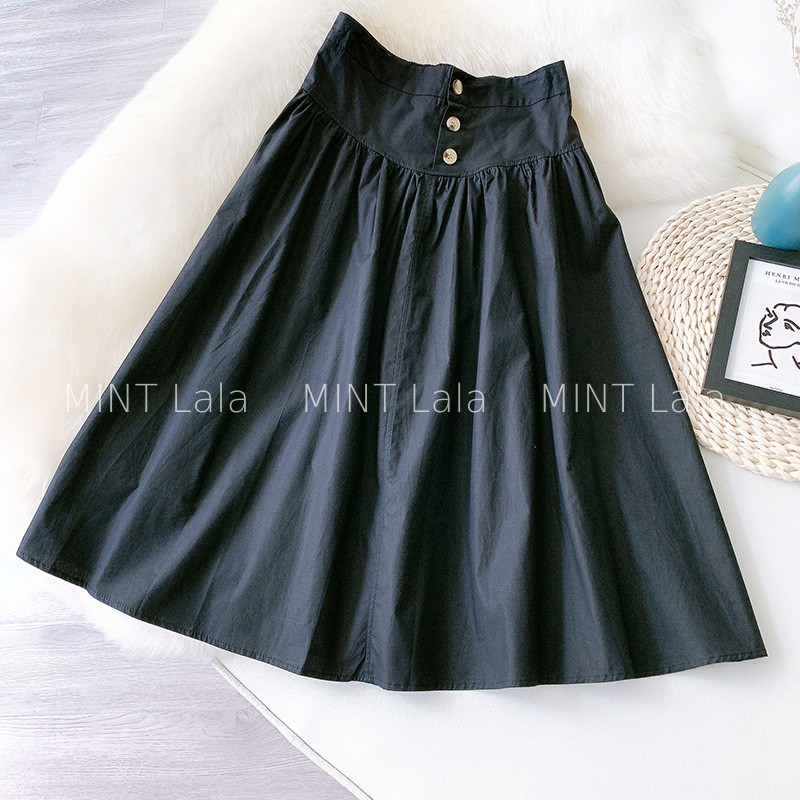 Chân Váy Dài Hàn Quốc Thiết Kế Xòe Nhún Trước Vintage - MẪU MỚI