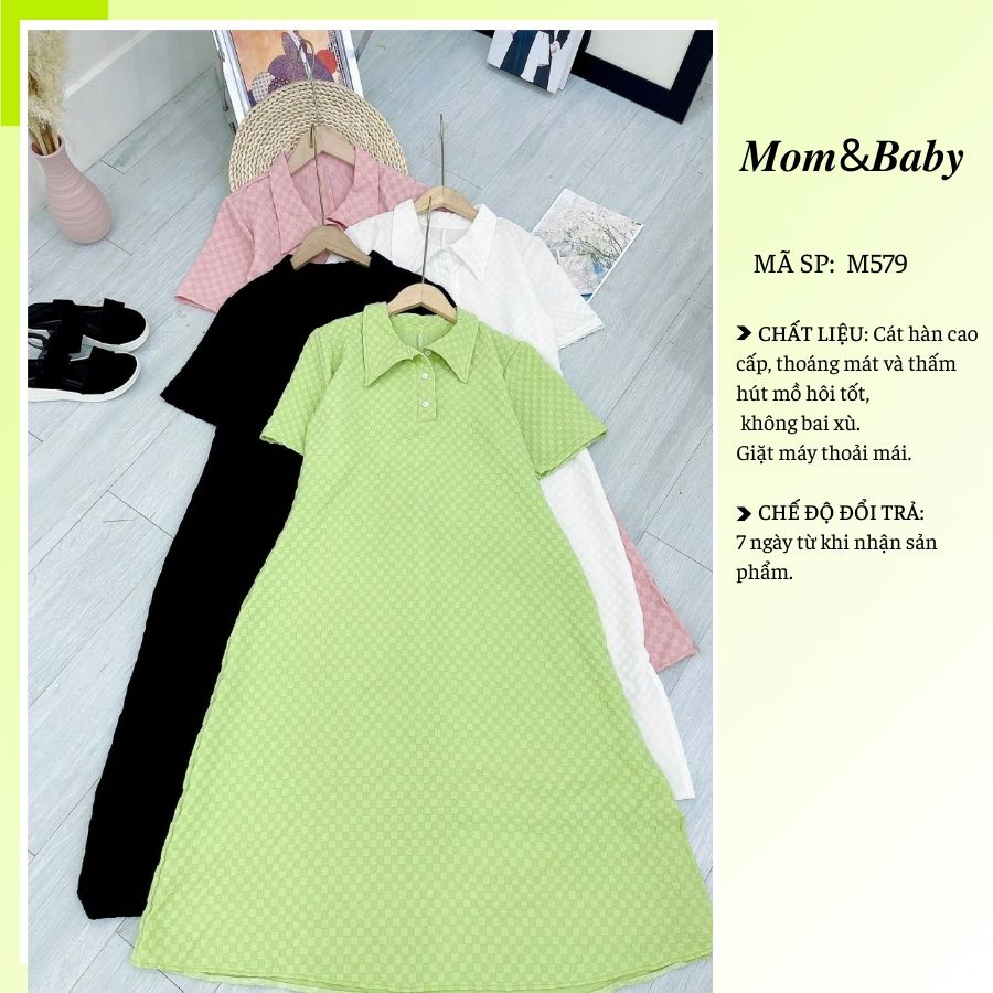 Đầm Bầu Váy Bầu Mùa Hè Thiết Kế Công Sở Cổ Sơ Mi Xinh Xắn Sang Chảnh Dáng Xuông M579 Mom and Baby