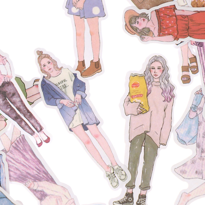 Bộ 100 Miếng Dán Trang Trí Sổ Tay Hình Cô Gái Đáng Yêu Thời Trang