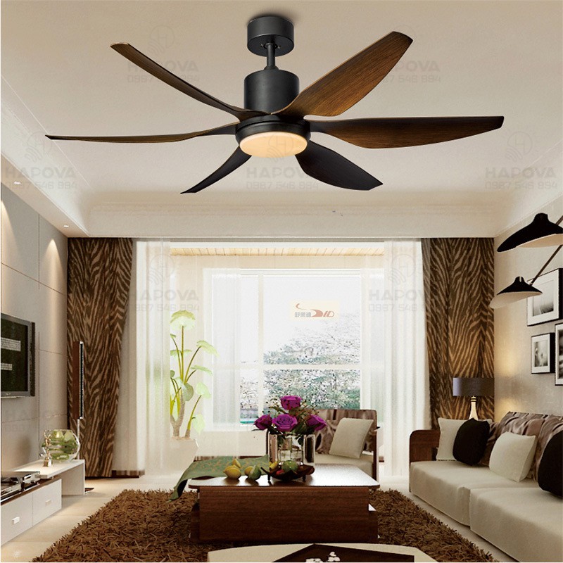 Quạt trần đèn dấu cánh, quạt có đèn 6 cánh gỗ HAPOVA HASSA 8090 + Tặng kèm khiển