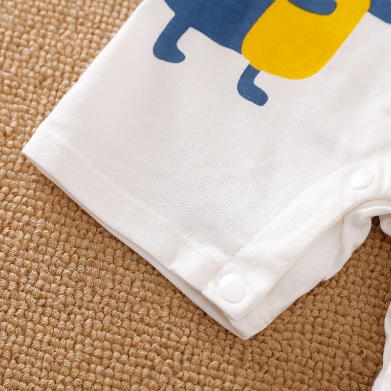 Bộ Áo Liền Quần Tay Ngắn Chất Liệu Cotton In Họa Tiết Động Vật Dễ Thương Thời Trang Mùa Hè Cho Bé Sơ Sinh