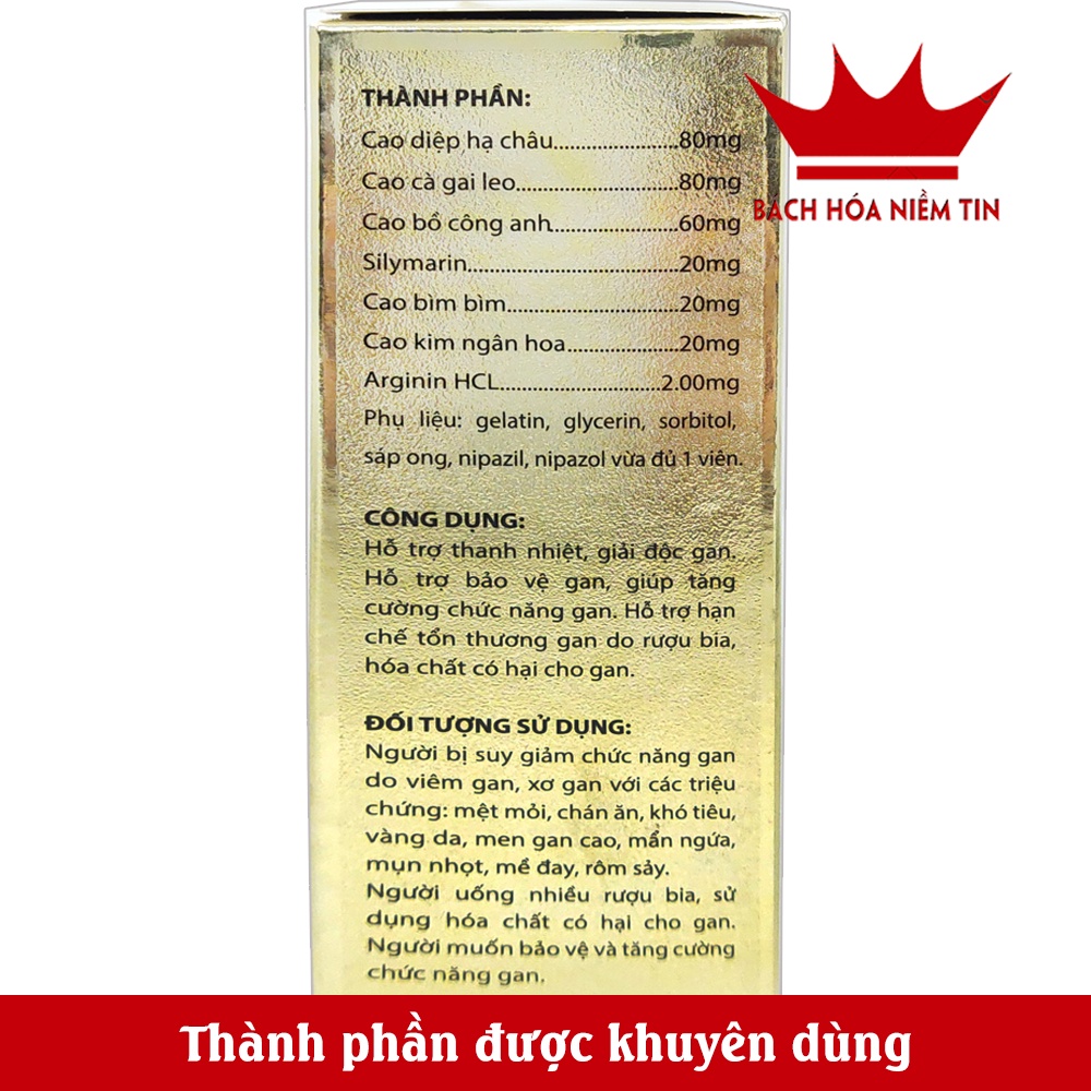 Viên uống Silymarin Arginin - giải độc gan, hạ men gan - Cà gai leo, actiso, tỏi đen, diệp hạ châu - Hộp 60 viên