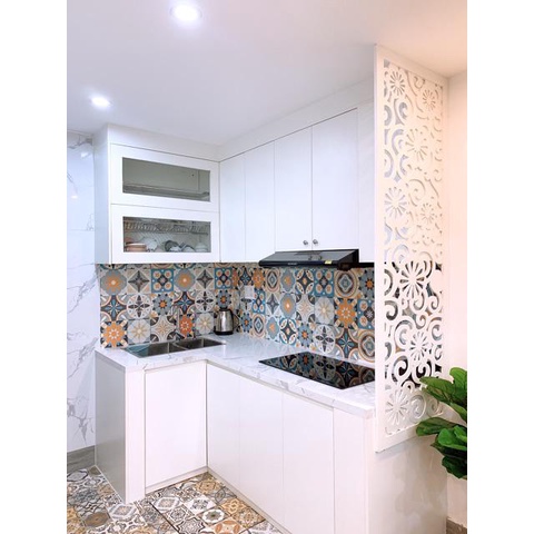 Decal gạch bông decor dán bếp kính nhà tắm decor chịu nhiệt dễ lau chùi đề can loại 1 Lá tre H64