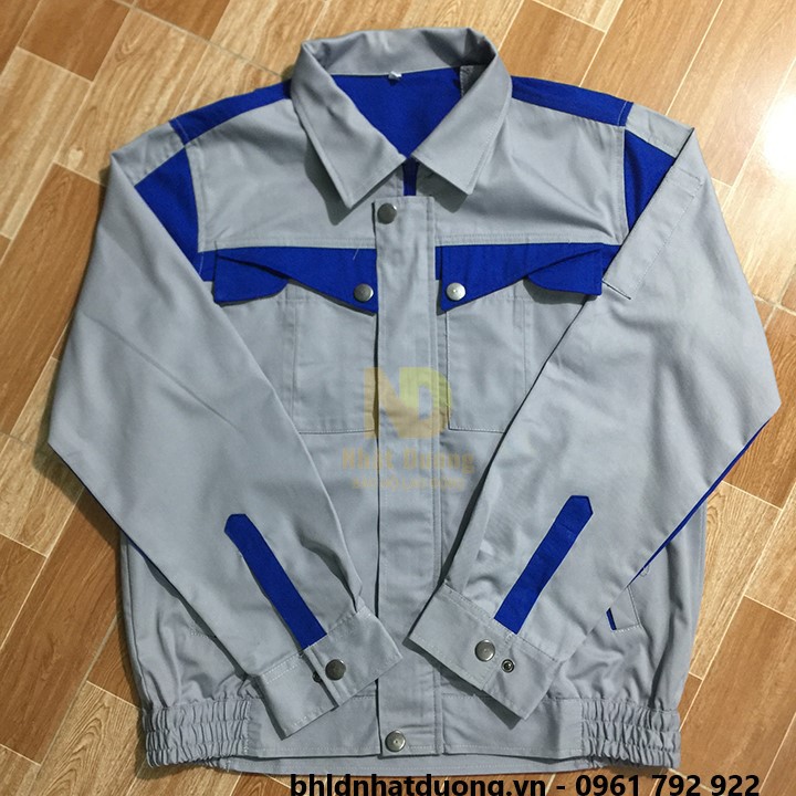 Quần áo bảo hộ lao động nam nữ đồng phục nam nữ ghi xám phối xanh vải pangrim PR03 - Nsafe