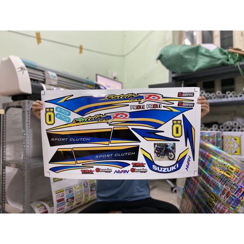 ( Quí khách vui lòng mang ra tiệm cho thợ dán ) Tem satria 120R xanh đen