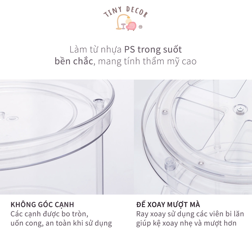 Kệ đựng mĩ phẩm, Kệ mỹ phẩm xoay 360 độ, Nhựa trong suốt