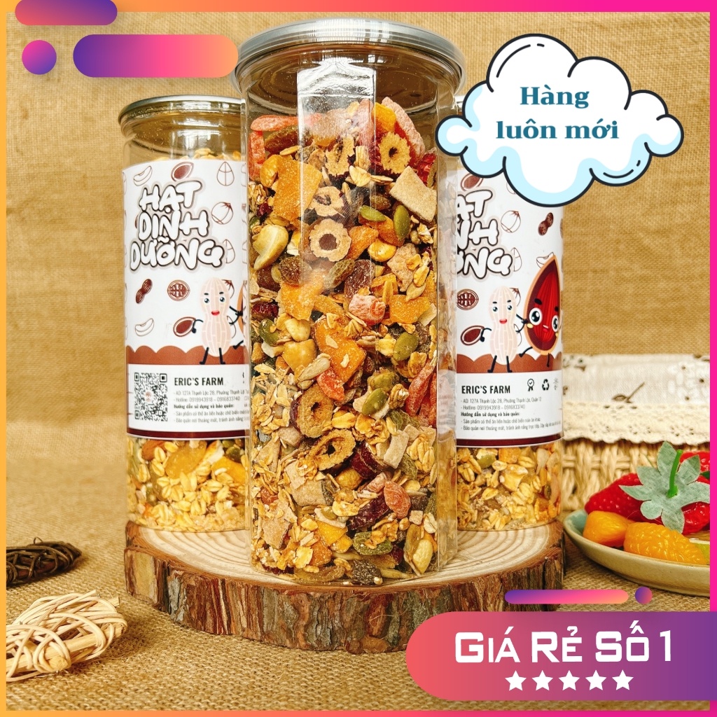 Granola siêu hạt, ngũ cốc ăn kiêng không đường 500g, giảm cân, đẹp da. Eric's Farm