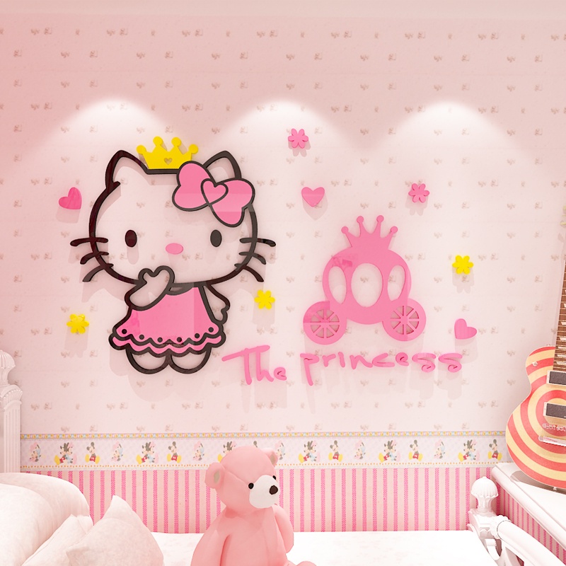 Tranh Mica trang trí tường Hello Kitty màu hồng công chúa Trang trí phòng ngủ cho bé Nhiều Size - EPeBen