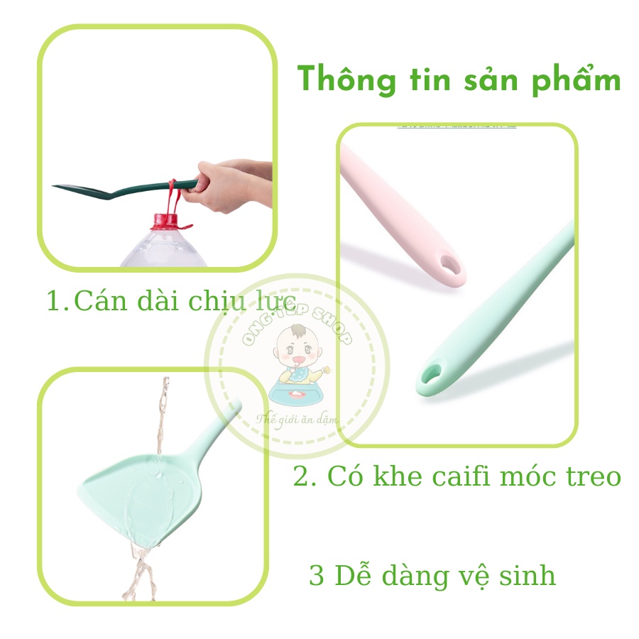 Xẻng lật thức ăn, thìa đảo bằng silicon chịu nhiệt cán dài 30cm