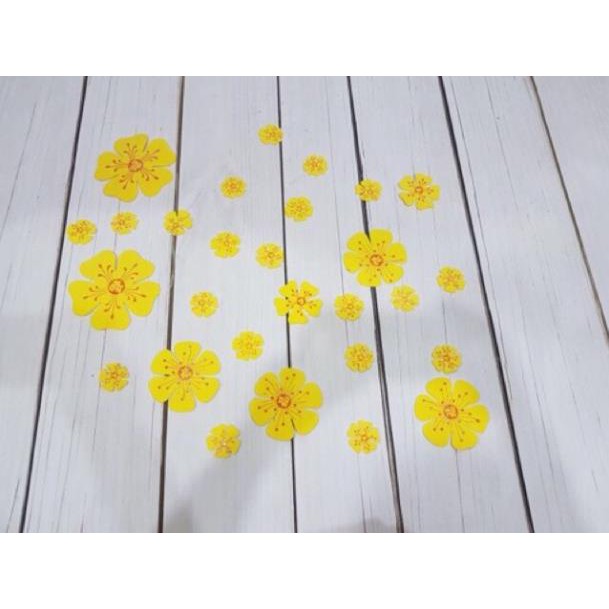 9 bông hoa mai xốp dán tường dán kính