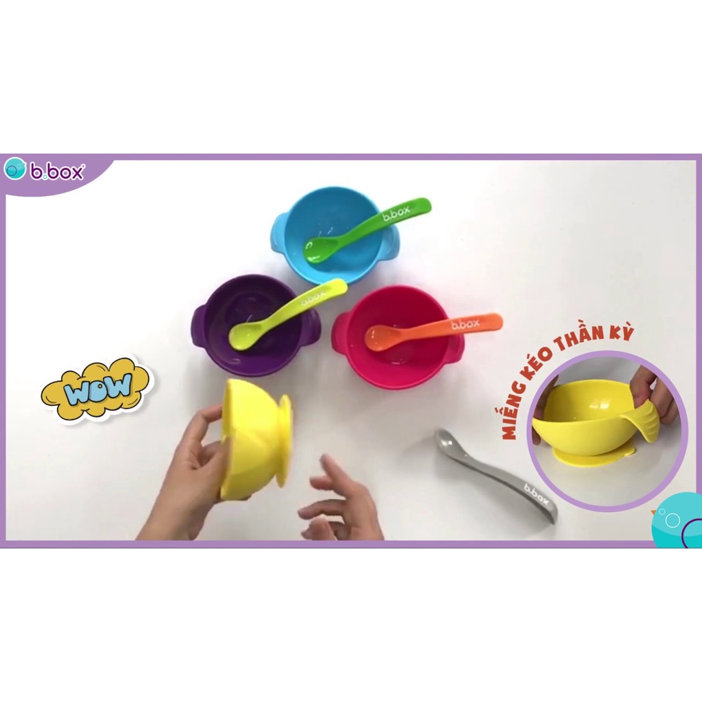 Bộ chén chống trơn và muỗng B.BOX cho bé tập ăn dặm nhiều màu sắc - Herbaby