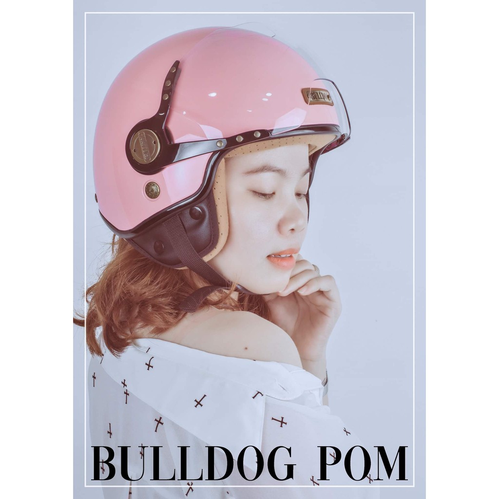 Mũ bảo hiểm 3/4 cao cấp Bulldog Pom màu hồng dễ thương