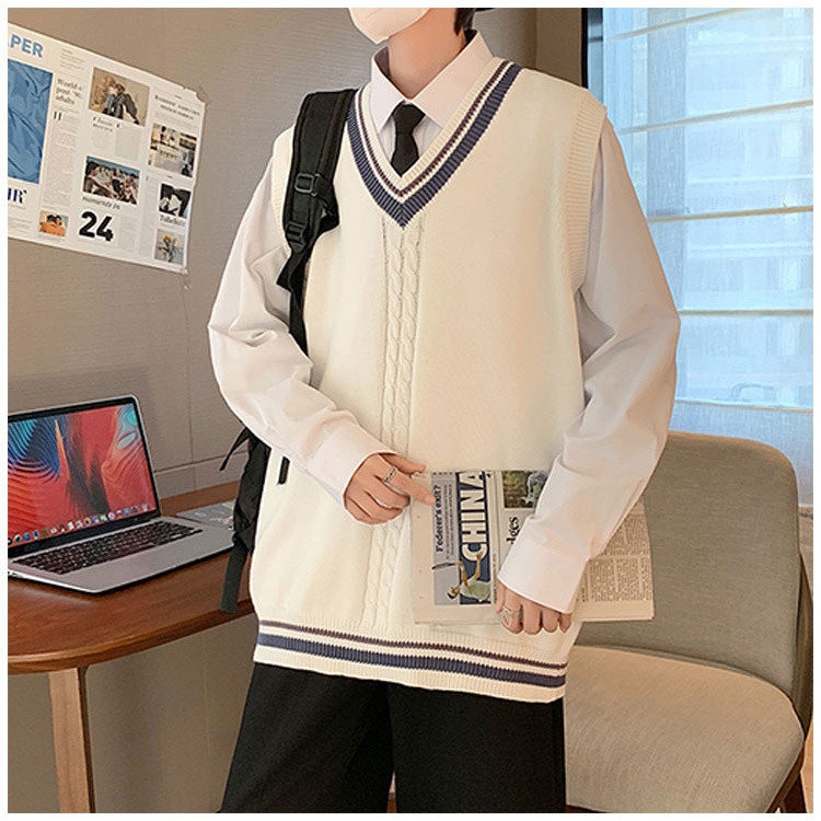 Áo len gile nam nữ unisex form rộng cổ V, áo gile len unisex form rộng thời trang hàn quốc 8538
