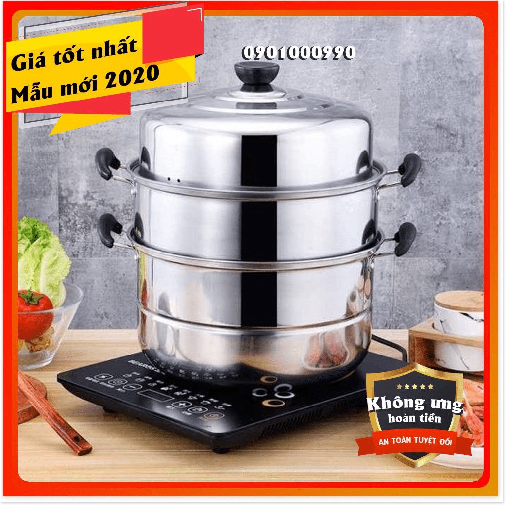 ⚡RẺ VÔ ĐỊCH⚡Nồi hấp 3 tầng đa năng inox cỡ lớn size 28cm, hấp bánh bao, xôi...sử dụng bếp từ