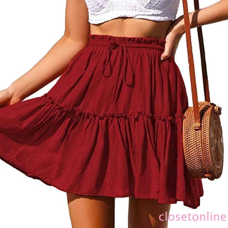 Chân váy mini eo cao co giãn xếp ly phối bèo thời trang boho mùa hè cho nữ CL | BigBuy360 - bigbuy360.vn