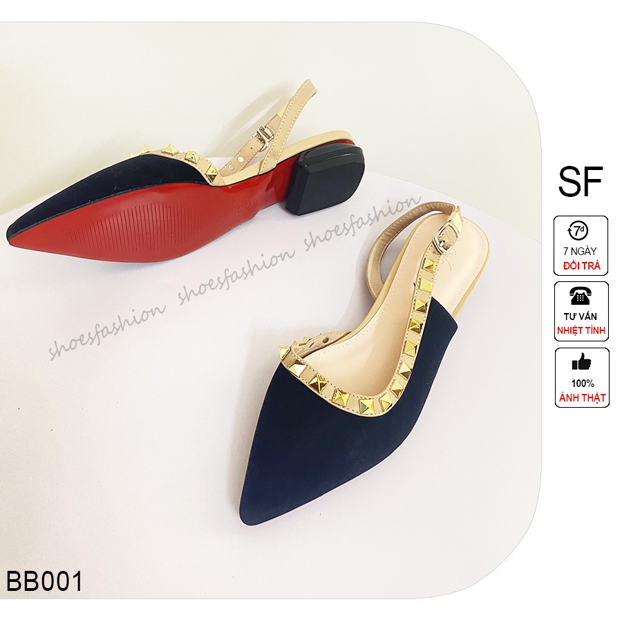 Giày quai hậu đinh da lộn Shoes Fashion 2cm mũi nhọn, giầy bệt nhung đinh tán khoét eo - BB001