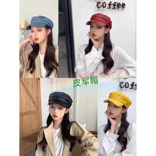 Mũ beret da PU màu trơn vintage