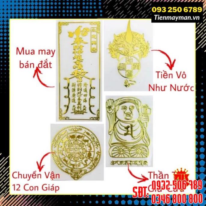 Bộ 4 Linh Phù Tài Lộc - May Mắn Bình An - Tình Duyên Thếp Vàng Dán Điện Thoại Máy Tính Bỏ Ví