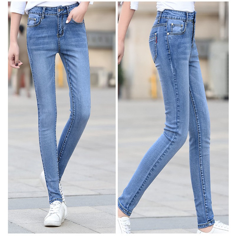 Quần Bò Nữ Dáng Ôm Quần Jeans Nữ Lưng Cao Phong Cách Hàn Quốc Co Giãn Tốt