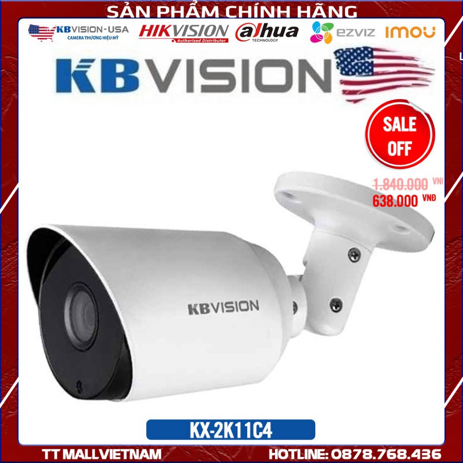 {Giá HỦY DIỆT} Camera HDCVI hồng ngoại 4.0 Megapixel KBVISION KX-2K11C4 VỎ KIM LOẠI  - Bảo hành chính hãng 2 năm