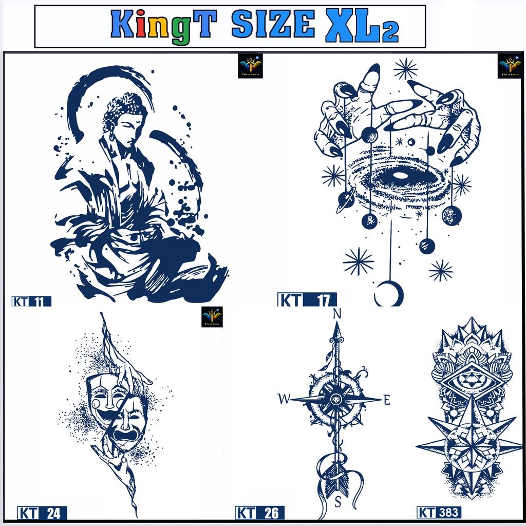 【KingT - TỔNG HỢP XL 2】Hình xăm dán tạm thời 15 ngày Size XL (12 X 20cm) Chống thấm nước - Như THẬT Không Thể Phân Biệt