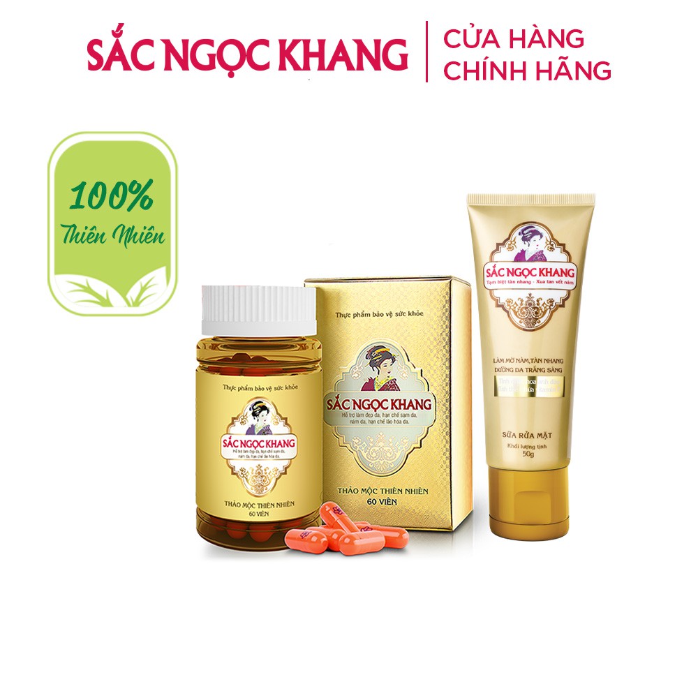 COMBO kết hợp giảm nám 3 Sắc Ngọc Khang [Viên uống Sắc Ngọc Khang vi tảo lục &  Sữa rửa mặt Sắc Ngọc Khag 50g]