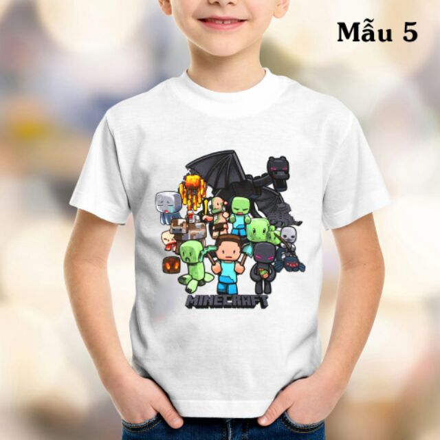 (Nhiều mẫu) Áo Thun Trẻ Em In Hình Games Minecraft Vải Thái S079