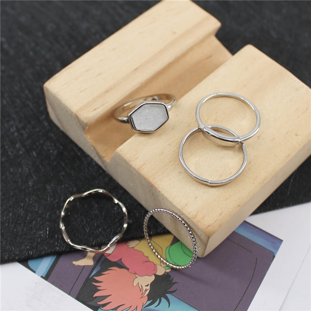 Set 5 nhẫn bạc 925 thiết kế đơn giản size 8 thời trang đơn giản cho nữ