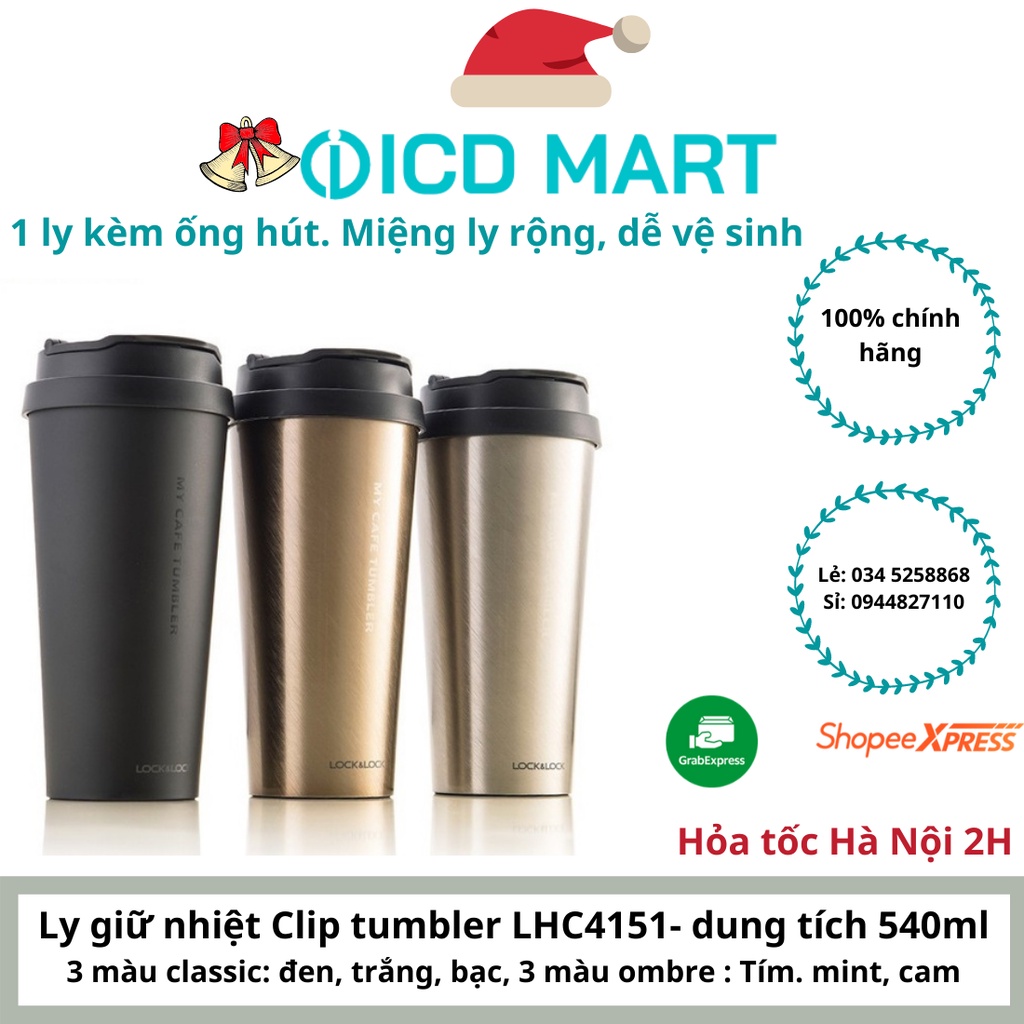 [LOCK &amp; LOCK] Bình giữ nhiệt Lock&amp;Lock LHC4151, dung tích 540ml, kèm ống hút, đủ 5 màu