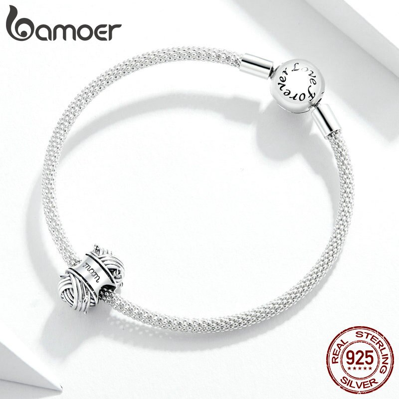 Mặt trang sức bamoer SCC1654 hình cuộn len bằng bạc thật 925 CZ làm vòng tay DIY