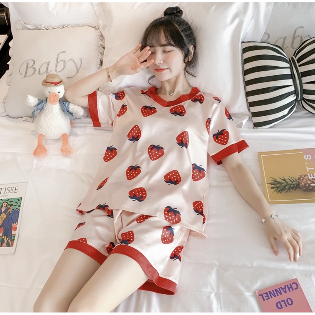 Đồ ngủ lụa nữ ngắn tay Hàn Quốc dễ thương phù hợp với mùa hè | BigBuy360 - bigbuy360.vn