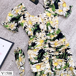 [ HÀNG BIG SIZE] Váy hoa đuôi cá cổ vuông V1508 (Kèm ảnh thật trải sàn do shop tự chụp)