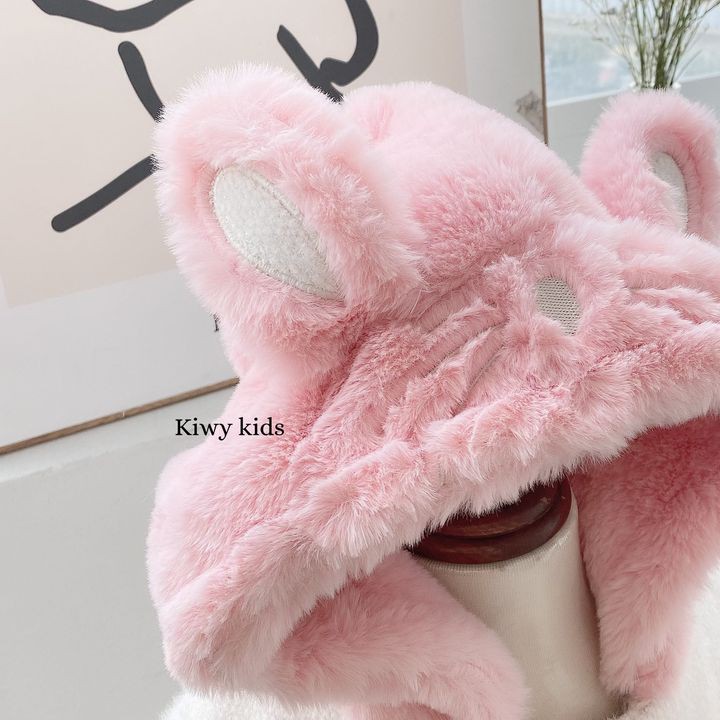 Áo khoác bé gái Kiwy Kids chất liệu len lông mềm mại có mũ tai thỏ đáng yêu Kids58-2137 cho bé từ 1 đến 11 tuổi