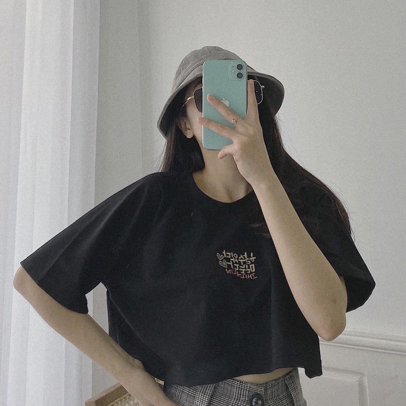 [Rẻ Vô ĐịchÁo Thun Nữ Croptop 💥FREESHIP💥 Áo Tay Lỡ Cotton Thêu Chữ Hàn