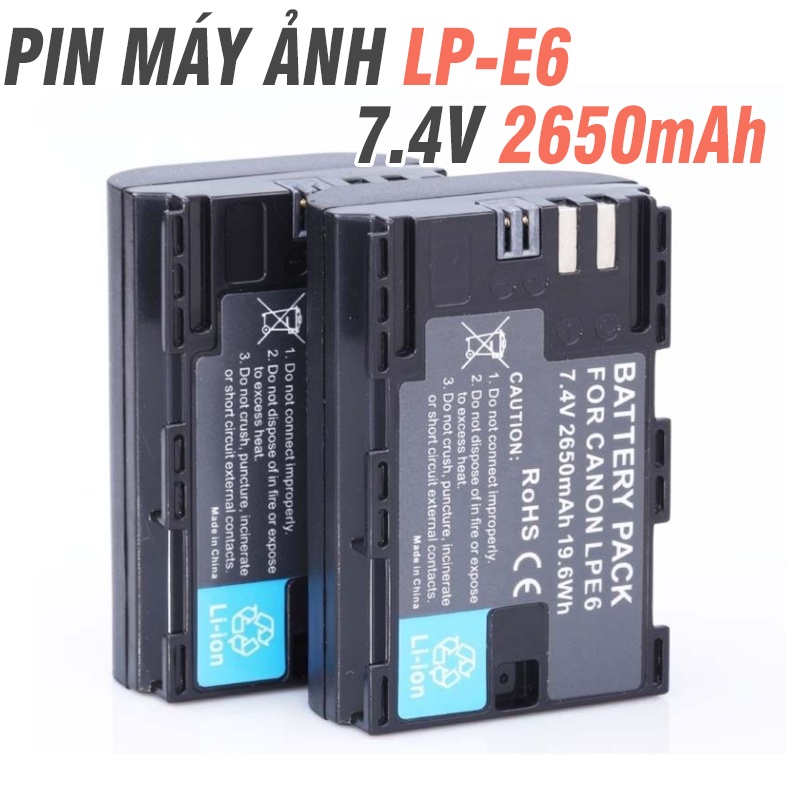 Pin máy ảnh canon LP-E6 dung lượng lớn 2650mAh phù hợp các máy serie 5D4 6D 6D2 7D2 80D 90D