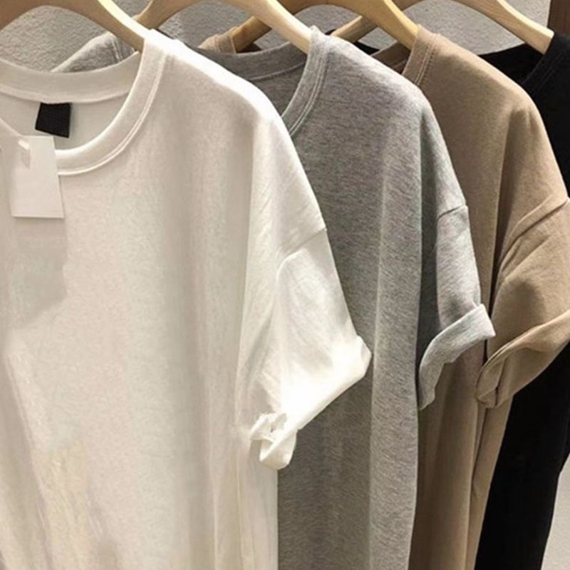 Đầm Thun Dáng Dài Rộng Tay Ngắn Cổ Tròn Màu Trơn Có Size Lớn 300 Jin Dành Cho Nữ