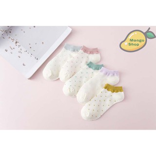 Tất len cổ ngắn chấm bi pastel